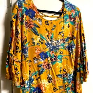 Target brand floral mustard lace top.